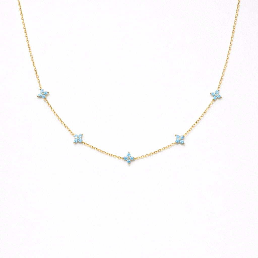 Daisy Delicate Necklace Gold Blue