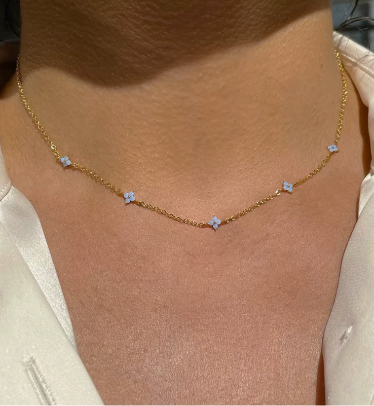 Daisy Delicate Necklace Gold Blue