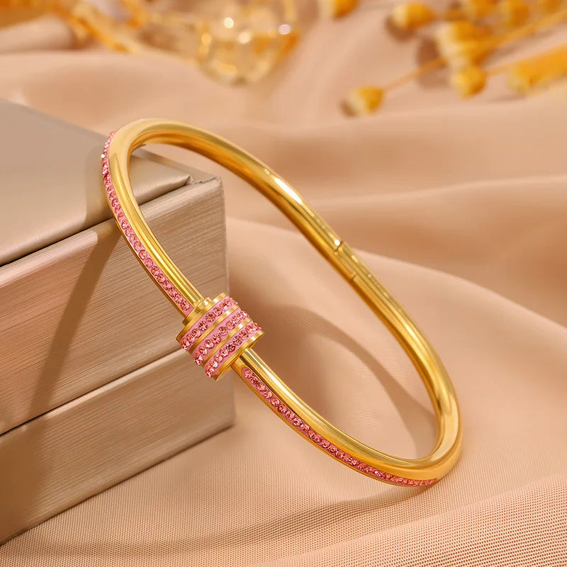Novalié Pavé Orbit Cuff Bracelet Gold Pink
