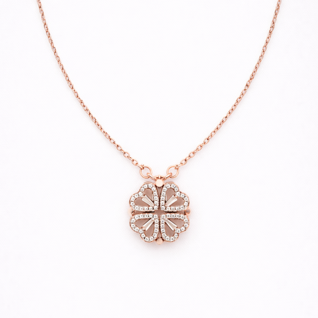Roséline Convertible Flower Heart Necklace Rose Gold