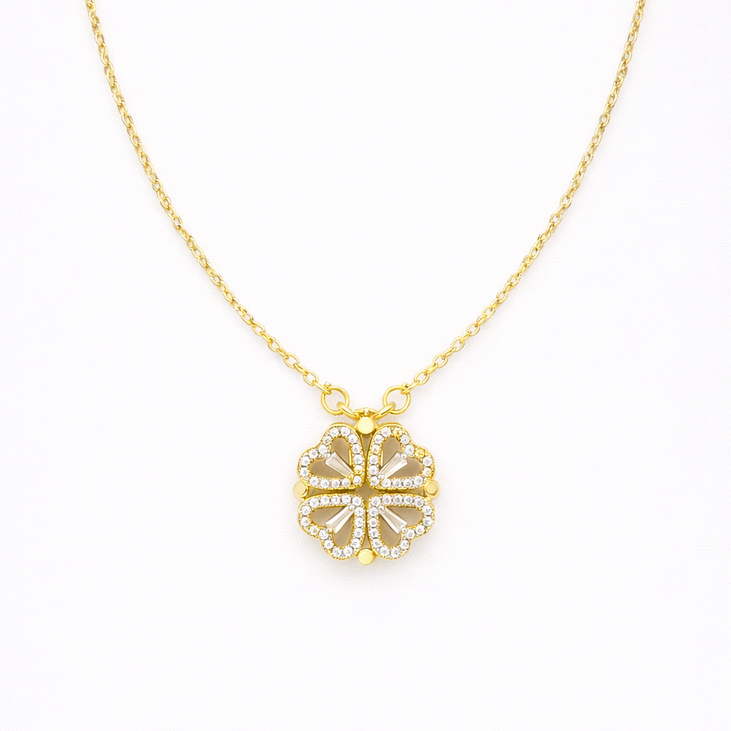 Roséline Convertible Flower Heart Necklace Gold