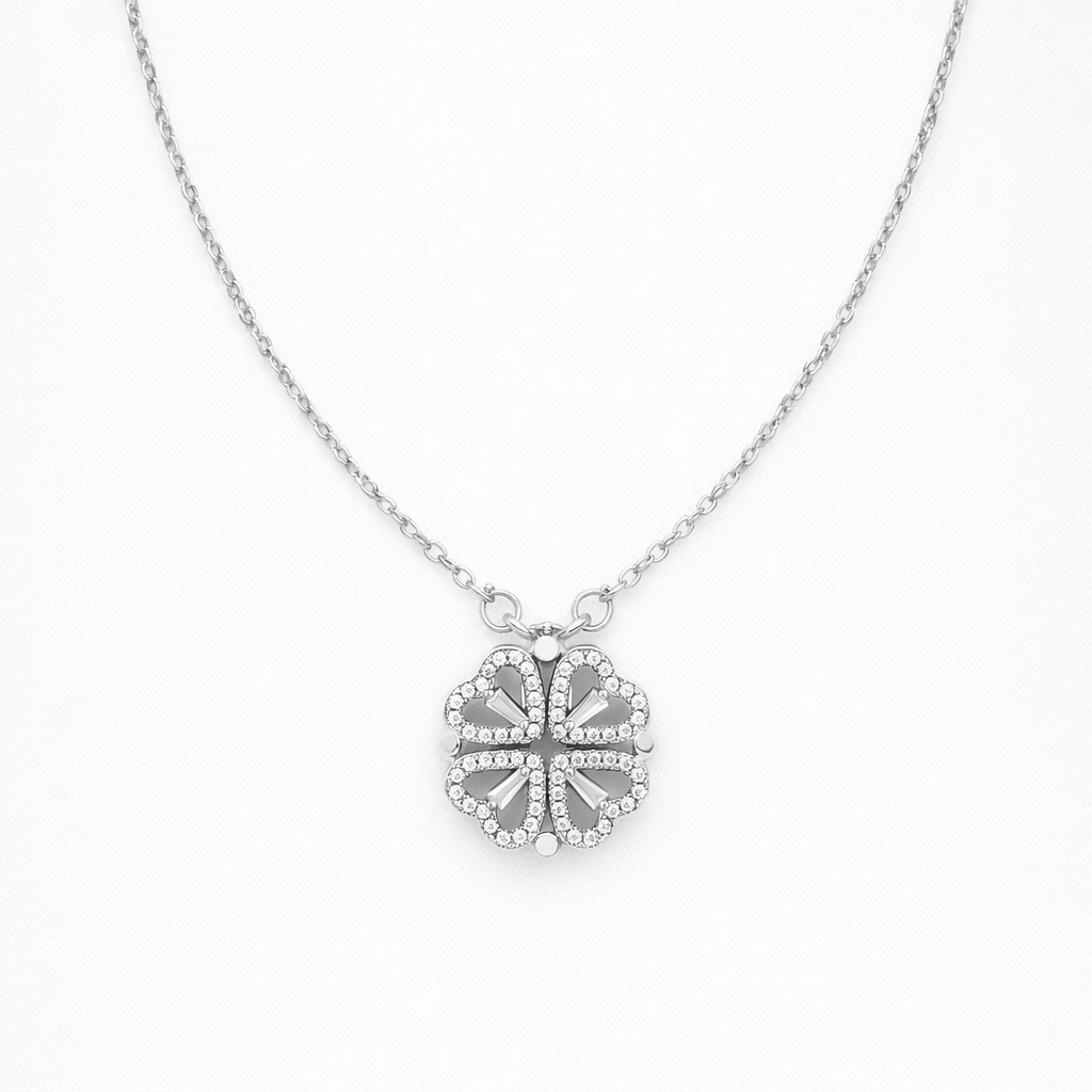 Roséline Convertible Flower Heart Necklace Silver
